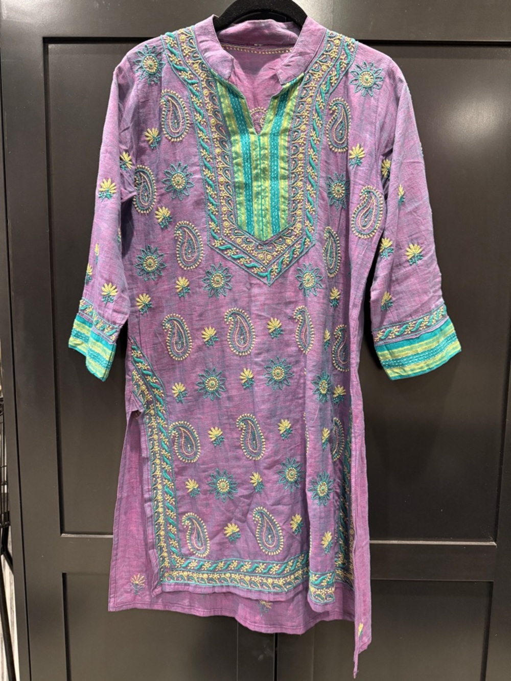 Purple Embroidered Kurta Tunic with Teal Accents
